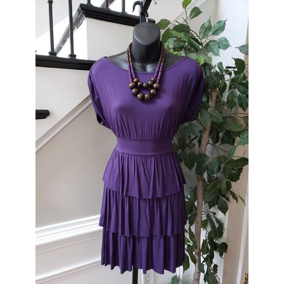 Soprano Womens Purple Empire Waist Tiered Hem Layered Knee Length Dress Size S - Picture 1 of 10
